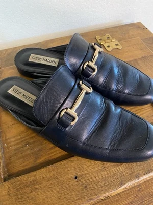 Steve Madden Leather Mule Sz 8 Black Womens Slides Flat Shoes - Image 1 of 4