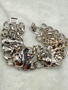 Vintage Chunky Silver Tone Bracelet  Leaves Fall 6.5” - Picture 1 of 7