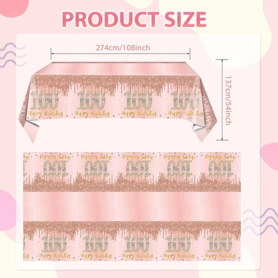Pack de 3 Manteles Cumpleaños 100 Decoraciones Oro Rosa 100 Años... Foto 1 de 4