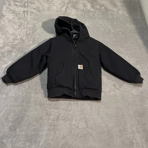 Carhartt Jacket youth XS 6 Black Full ZIp Heavyweight Workwear Hooded Fleece Lin - Picture 1 of 6