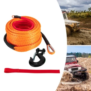 3/8x100ft Synthetic Winch Rope with Hook, Winch Cable+Protective Sleeve Orange - Bild 1 von 10
