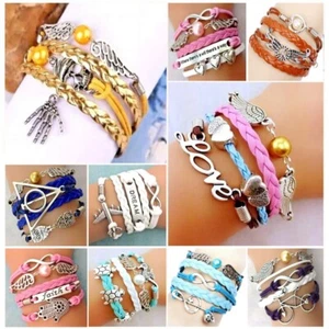 Airplane Wings Love Heart Music Silver Charms Multi Layer Bracelet Free Gift Bag - Picture 1 of 36