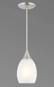 Pendant Lighting, 1 Light Mini Pendant Light in Brushed Nickel with Cracked Fros - Picture 1 of 7