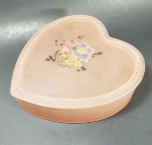 Vintage rosa satiniertes Glas Herzform große Schmuck Kommode Box mit Deckel - Bild 1 von 12