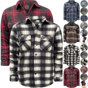 Mens Padded Shirt Quilted Fleece Lined Lumberjack Brushed Flannel Snap Button - Picture 1 of 5