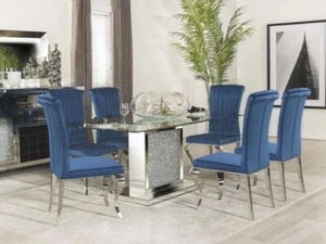 Art Deco Furniture - Dining Room Stainless Steel Glass Table & Chairs Set IN7E - Picture 1 of 3
