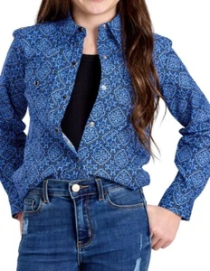 Roper Western Shirt Girls L/S Print Snap Blue 03-080-0225-1016 BU - Picture 1 of 2