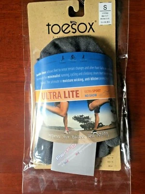 Toesox Ultra Lite Ultra Sport No Show Sock Gray Small 5 Toe Construction Wicks - Image 1 of 4