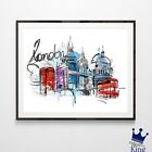 Big Ben Clock London UK Art print poster A4 Travel Queen Bus Watercolour