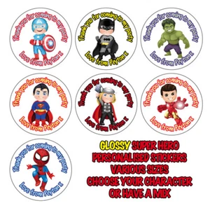 Personalisierte GLANZ Kinder Superhelden Aufkleber Geburtstag Party Tasche Danke 842 - Bild 1 von 8