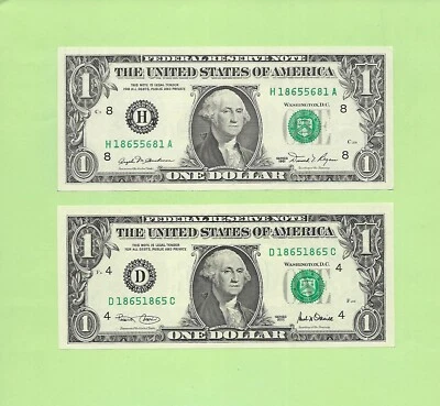 '1865 5681 & 1865 1865' .. MATCHING .... UNCIRC $1  RADAR & REPEATER - Image 1 of 2