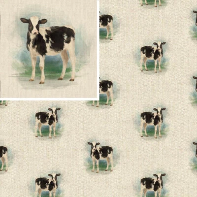CRAFTY Cotton Rich Linen Look Fabric Dairy Cow Or Panel Upholstery