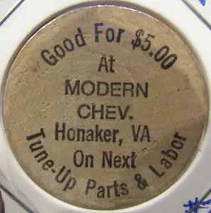 Vintage Modern Chevy Honaker, VA Wooden Nickel - #2 Token Virginia - Bild 1 von 2