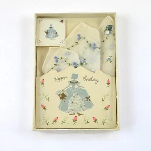 Vintage Handkerchief Linen Flowers Happy Birthday Treasure Masters Original Box - Picture 1 of 7