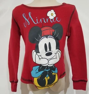 Disney Store Girls red thermal Long Sleeve Shirt Top Minnie Mouse Sz 4 flower - Picture 1 of 5