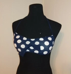 Hollister großes Bikini-Top marineblau & weiße Punkte sportliche Abdeckung Haken zum Binden String - Bild 1 von 7