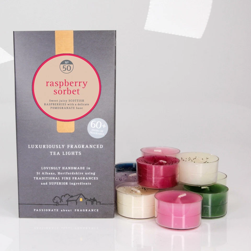 Potters Crouch Scented Raspberry Sorbet 8 Hours Vegan Tealights Candle 8 Pack - Image 1 of 1
