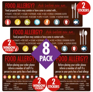 Paquete de letreros de alergia alimentaria pub restaurante advertencia de alérgenos paquete de 8 - Imagen 1 de 3