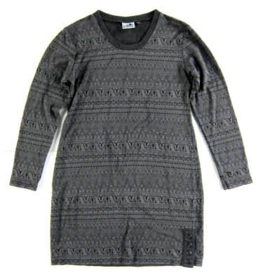 Vestido túnica KAVU preto cinza Chevron jersey manga longa elástica pequeno - Imagem 1 de 4