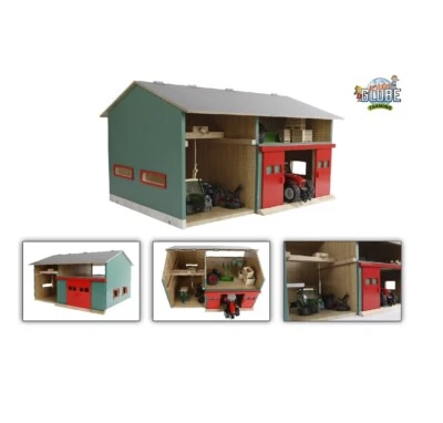 KIDS GLOBE KidsGlobe Werkstatt mit Lagerraum 1:32 Dach aufklappbar Tore beweglich, 41x54x32