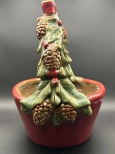Vintage Keramik Stechpalme & Tannenzapfen Übertopf Korb Feiertage Weihnachten Winter  - Bild 1 von 11