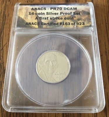 2011-S ANACS Silver Proof  Set PR70 DCAM US Jefferson Nickel First Strike P009 - Image 1 of 2