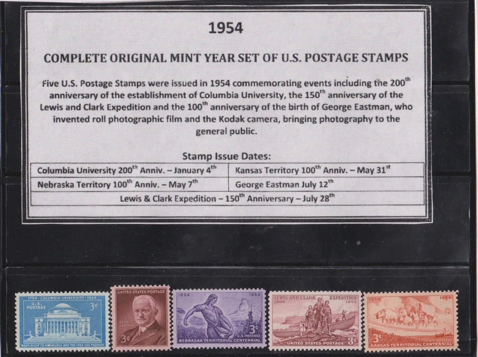 JUEGO AÑO COMPLETO 1954 DE SELLOS POSTALES DE EE. UU. VINTAGE COMO NUEVO -M1315 Foto 1 de 1