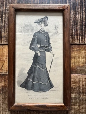 Gravure De Jeune Femme En Promenade de la Mode Illustrée 1903, Encadrée s Verre - Photo 1/4