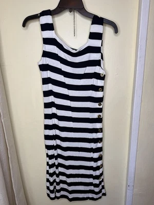 Y2K Striped Knit Ralph Lauren Dress Sailor Side Buttons Nautical Coastal Size M - Image 1 of 4