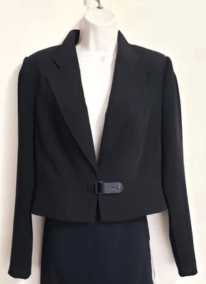 NWT White House Black Market Cropped Black  Women Jacket Size 10 Hook Closure - Image 1 of 4