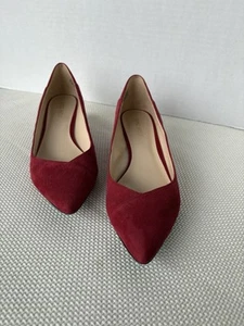 Nine West Size 7.5 Maroon Red Pointed Toe Wedge Heels Suede Leather - Picture 1 of 10