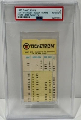 David Bowie “Ziggy Stardust” at Tower Theatre 2/18/73 Ticket Stub PSA Authentic - Image 1 of 2