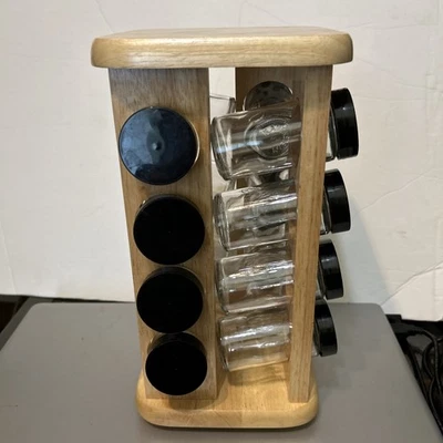 Estante de especias de madera de 11x6" en esfera giratoria con 16 frascos de especias Kamenstein en la parte inferior Foto 1 de 4