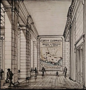 Beau Dessin Dplg Projet Hall Du Crédit Lyonnais Signé BIASINI 1958 - Imagen 1 de 14