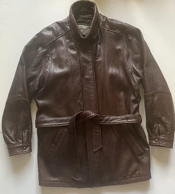Мужское коричневое кожаное винтажное пальто Pelle Studio Wilsons на молнии с поясом размер L - Изображение 1 из 4