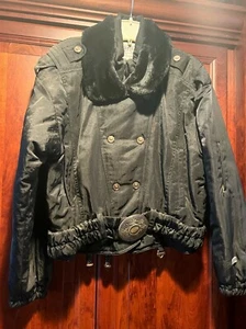 Vintage Fera Ski Jacket Ladies 12 Black Fur Collar Retro Skiwear Coat Snow Warm - Picture 1 of 9