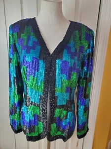 Parisian Room Sequenced 100%Silk Lined Size Large Blazer Women's - Picture 1 of 8