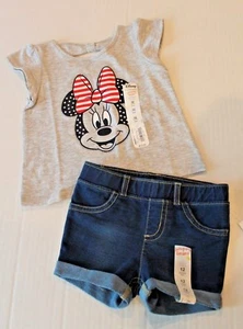 Disney Jumping Beans Minnie Mouse USA Flag Tee & Denim Shorts Baby Girl 12 Month - Picture 1 of 3