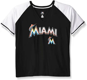 Profile Big & Tall MLB Miami Marlins Women's Short Sleeve Raglan Deep V-Neck T-S - Picture 1 of 2