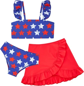 Girls Bathing Suits 3 Piece Swimsuit Summer Bikini Tankini Sets with Cover up Sk - Picture 1 of 37