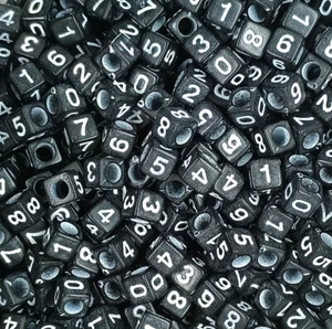 200pcs 5.8mm cube black mixed numbers 0-9 acrylic beads 2nd class quality - Picture 1 of 2