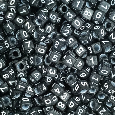 200pcs 5.8mm cube black mixed numbers 0-9 acrylic beads 2nd class quality - Image 1 of 2