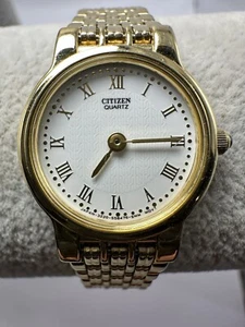 Citizen 3220-S19538 Ladies Watch New Battery 22MM 6.5" Gold Tone White Dial A3 - Picture 1 of 12