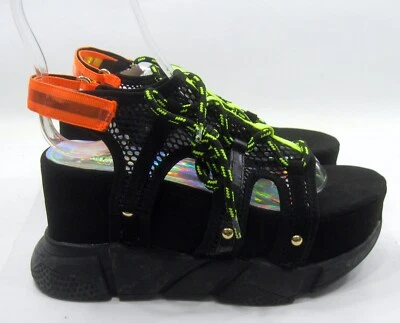 LILIANA BLACK GREEN ORANGE 4"PLATFORM OPEN TOE SANDAL  WOMEN Size  7 Foto 1 de 4