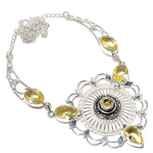 Collar Joyería Plata de Ley 925 Hecho a Mano Piedras Preciosas Cuarzo Limón Talla 18" - Imagen 1 de 1