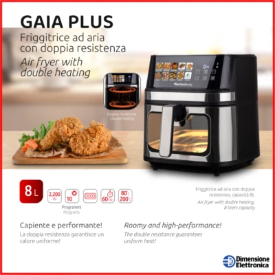 Friggitrice ad Aria 8 Litri Gaia PLUS Air Fryer Display Melchioni Family 2200W - Immagine 1 di 4