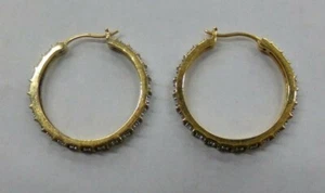 Elegant Women's Gold Hoop Earrings W Clear Rhinestones Signed 925 Weighs 10.1 Gr - Picture 1 of 4