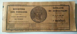 Carnet Ministère Des Pensions / Retraite Du Combattant 1939 - Imagen 1 de 4