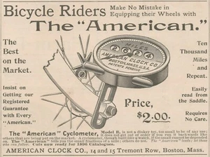 Ciclometro americano 1896 contachilometri bicicletta Boston MA pubblicità stampa d'epoca - Foto 1 di 1