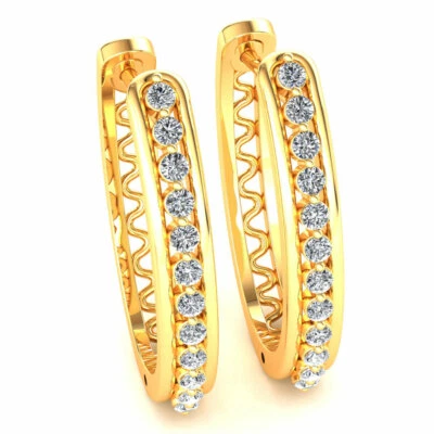 0.4carat Genuine Round Cut Diamond Ladies Single Row Hoops Earrings 10K Gold - Image 1 of 4